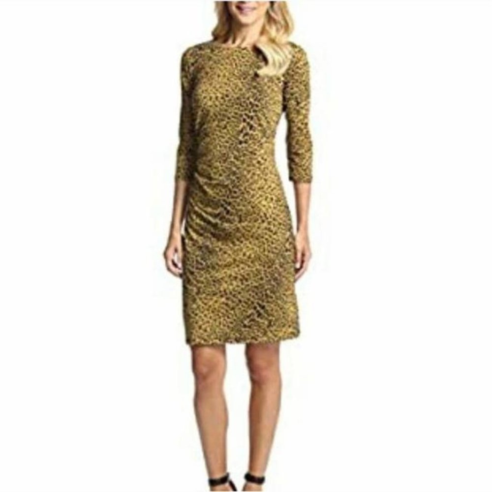 J. Mclaughlin Xs Sage Leopard Print Ruched Sheath - image 1